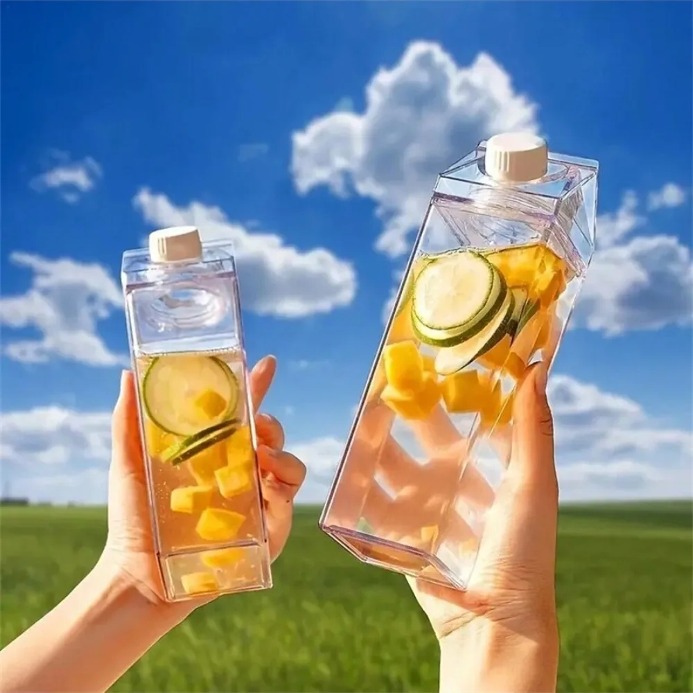 500ml Clear Milk Carton Water Bottle,Portable Milk Container,Reusable Plastic Milk Bottle,Milk Box for Water,Juice,Ice Tea