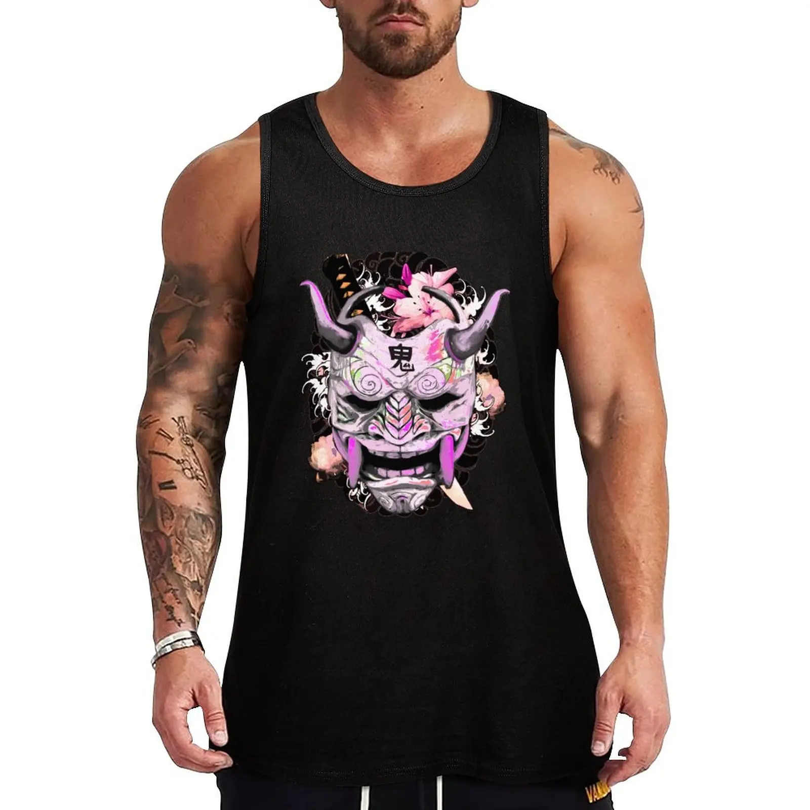

Irezumi Oni Katana Pink Tank Top T-shirt for fitness cotton t-shirts man anime clothes Men's summer clothes 2025