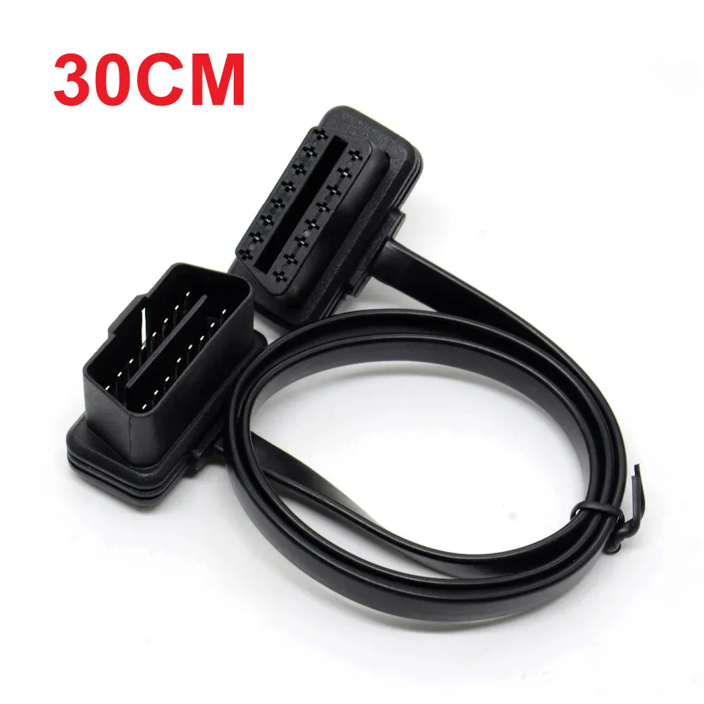 30cm Flat Thin OBD2 OBD II Connectors 16PIN Male To Female Connector Car Extension Cable For Auto ELM327 Interface