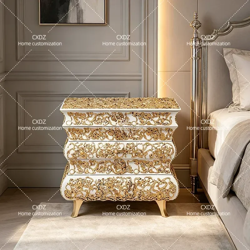 Italian Light Luxury Hollow Carved Enigma Cabinet Solid Wood Storage Art Copper Decorative Cabinet for Villa House