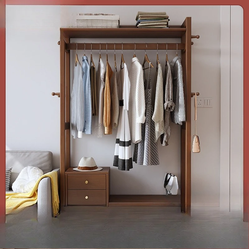Solid wood floor coat rack, bedroom shoe rack, hanger integrated household living room door rack multi-function