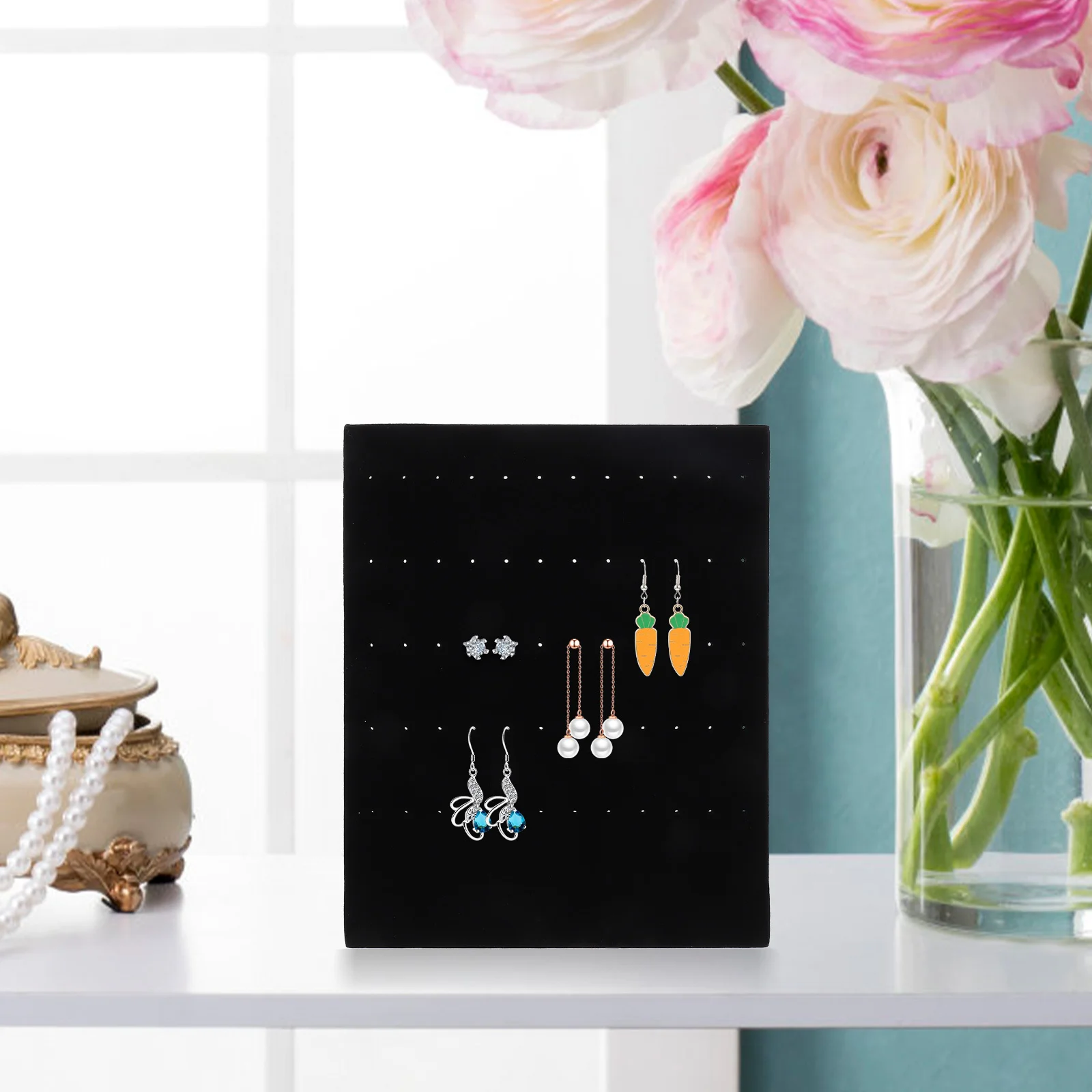 

Earring Storage Rack Black 60 Holes Lint Sponge Material Space Saving Wall Or Desktop Earring Display Organizer Stand for Home