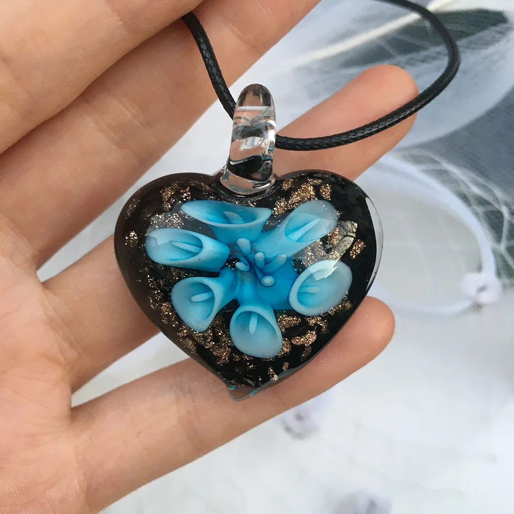 1 Set Wholesale Handmade Blue Murano Glass Flower Drop Lampwork Pendant Necklace Earring  Jewelry Set Cheap Item