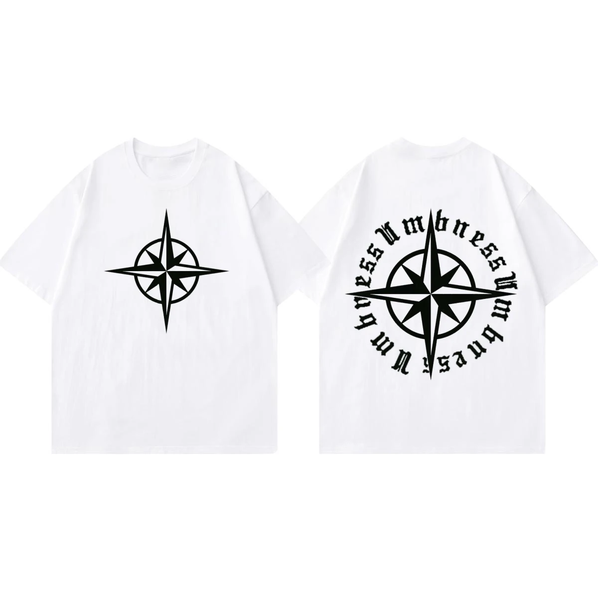 

Mens Trendy Brand Stone Compass Printed Cotton Short-sleeved T-shirt Mens and Womens Summer New Casual Versatile Couples Top