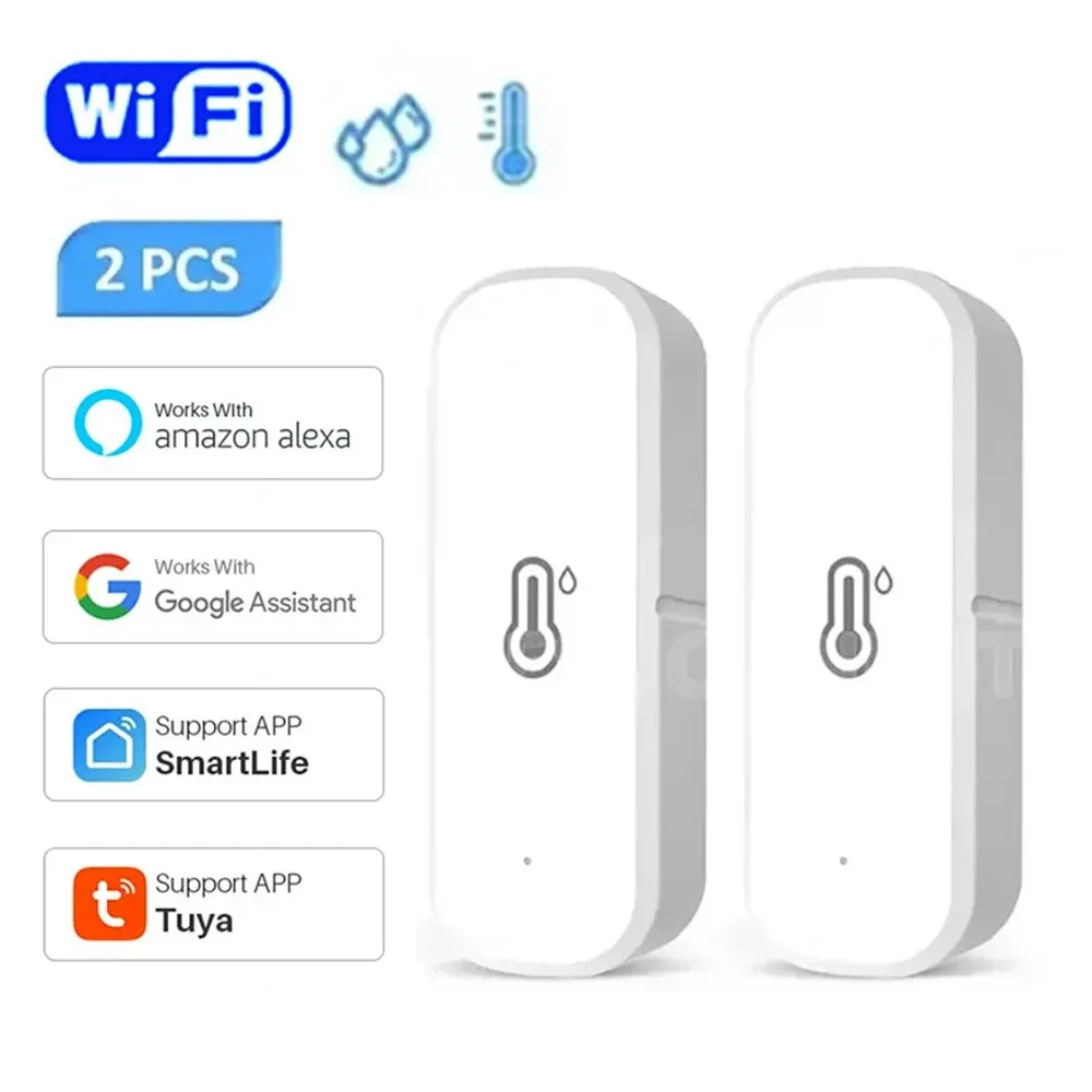 2PCS Tuya WiFi Smart Temperature Humidity Sensor Home Connected Thermometer Compatible With Smart Life Alexa Google Assistant