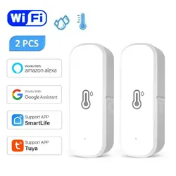 2PCS Tuya WiFi Smart Temperature Humidity Sensor Home Connected Thermometer Compatible With Smart Life Alexa Google Assistant