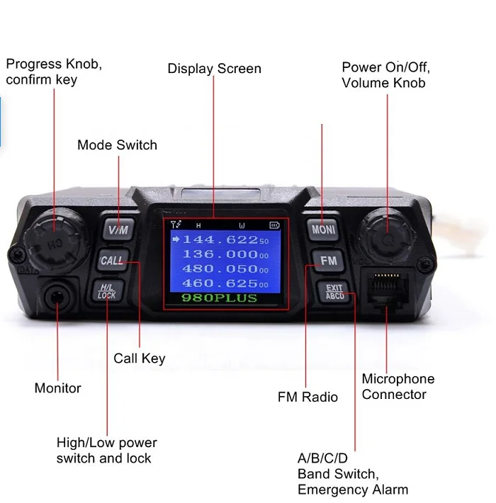 KT-980 Plus راديو جبل السيارة VHF 136-174 ميجا هرتز UHF 400-520 ميجا هرتز 75 واط قاعدة مزدوجة النطاق شاحنة سيارة راديو متنقل للهواة KT980 Plus
