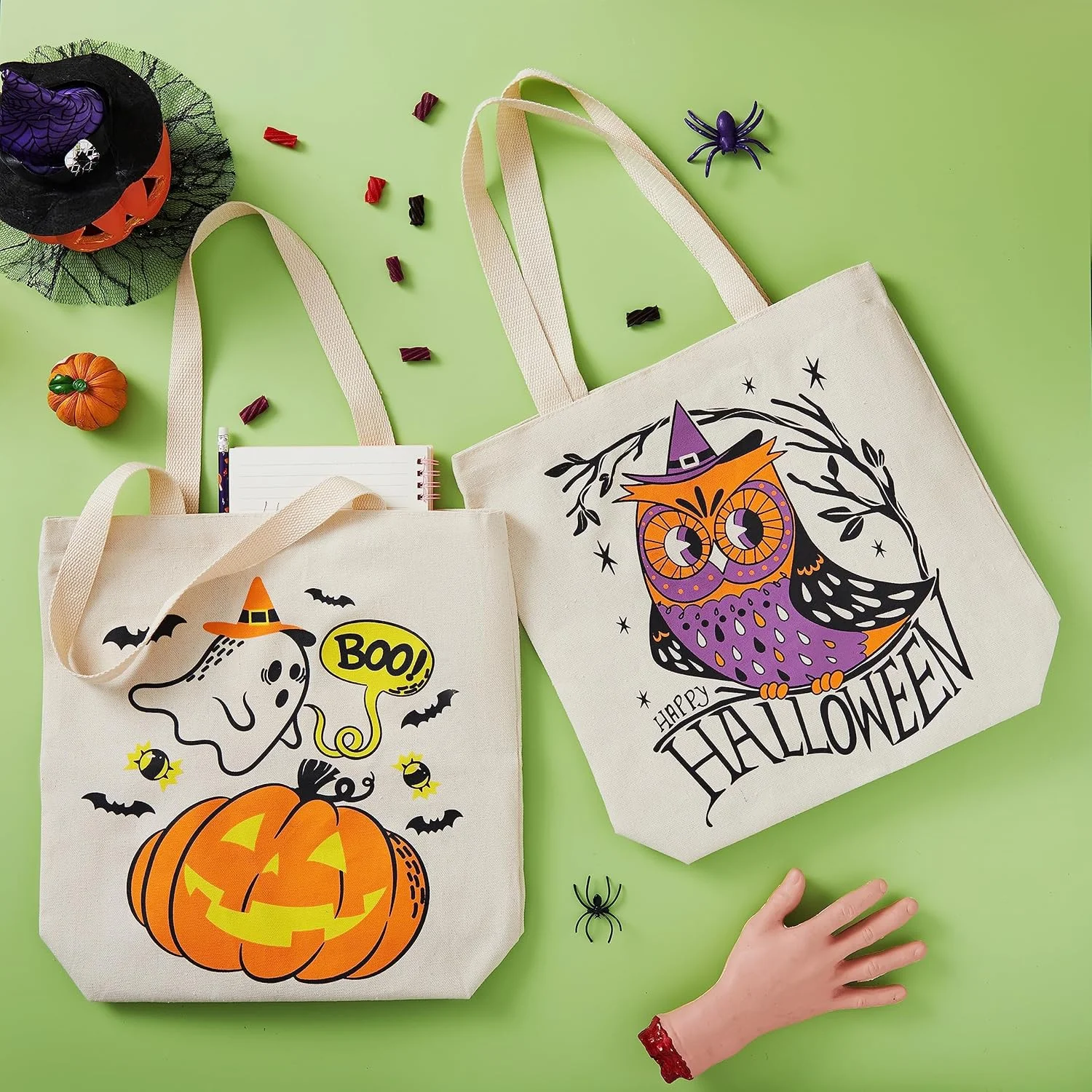 Halloween Tote Treat Bags for Trick or Treating Halloween Goodie Candy Bags Canvas Gift Bags for Kids Party Favor Supplies