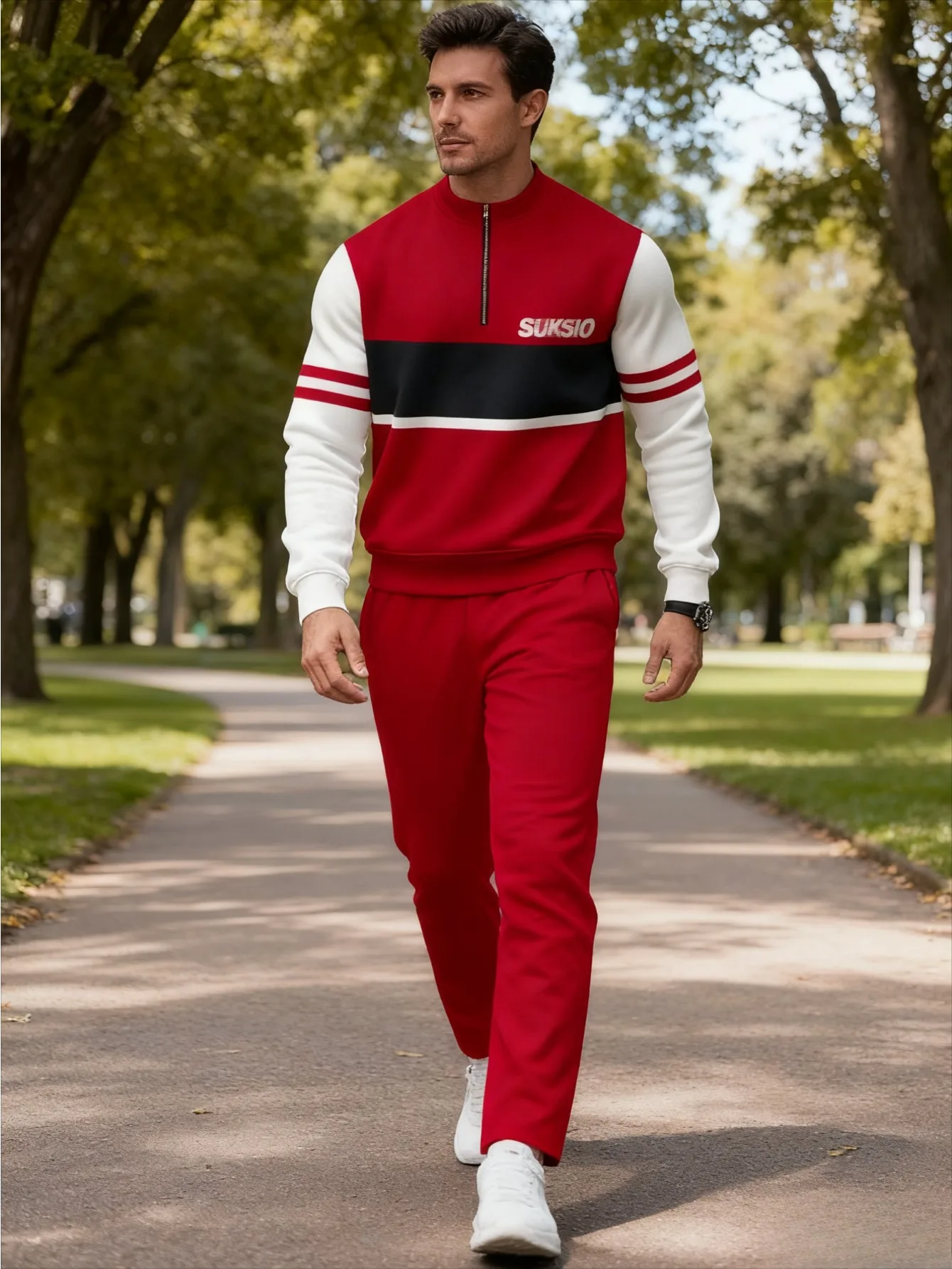 Conjunto de 2 piezas, conjunto deportivo de manga larga y pantalones largos a la moda para hombres europeos y americanos