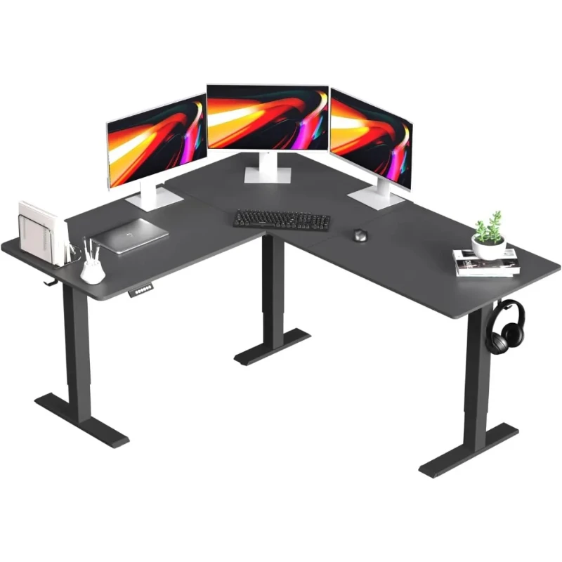 Upgrade Version 63 * 55 inch L Shaped Electric Adjustable Height Standing Desk, Corner Stand Up Desk, Sit Stand Computer L Desk