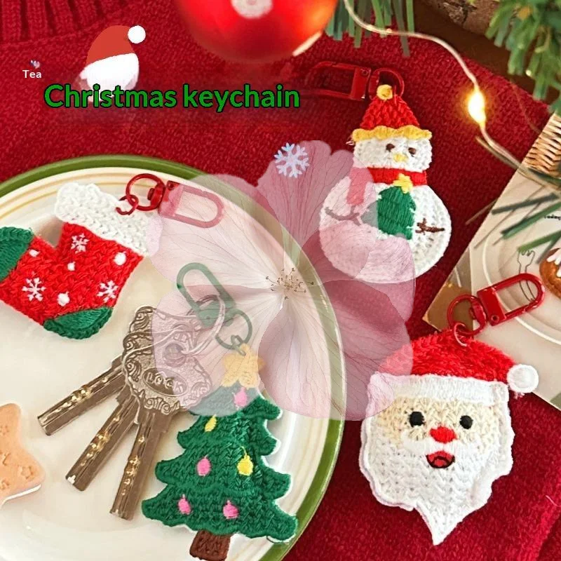 .Lovely Weave Christmas Pendant Elk Cartoon Santa Claus Keychain Bag Pendant Charm New Year Gift Christmas Keyring Accessories.