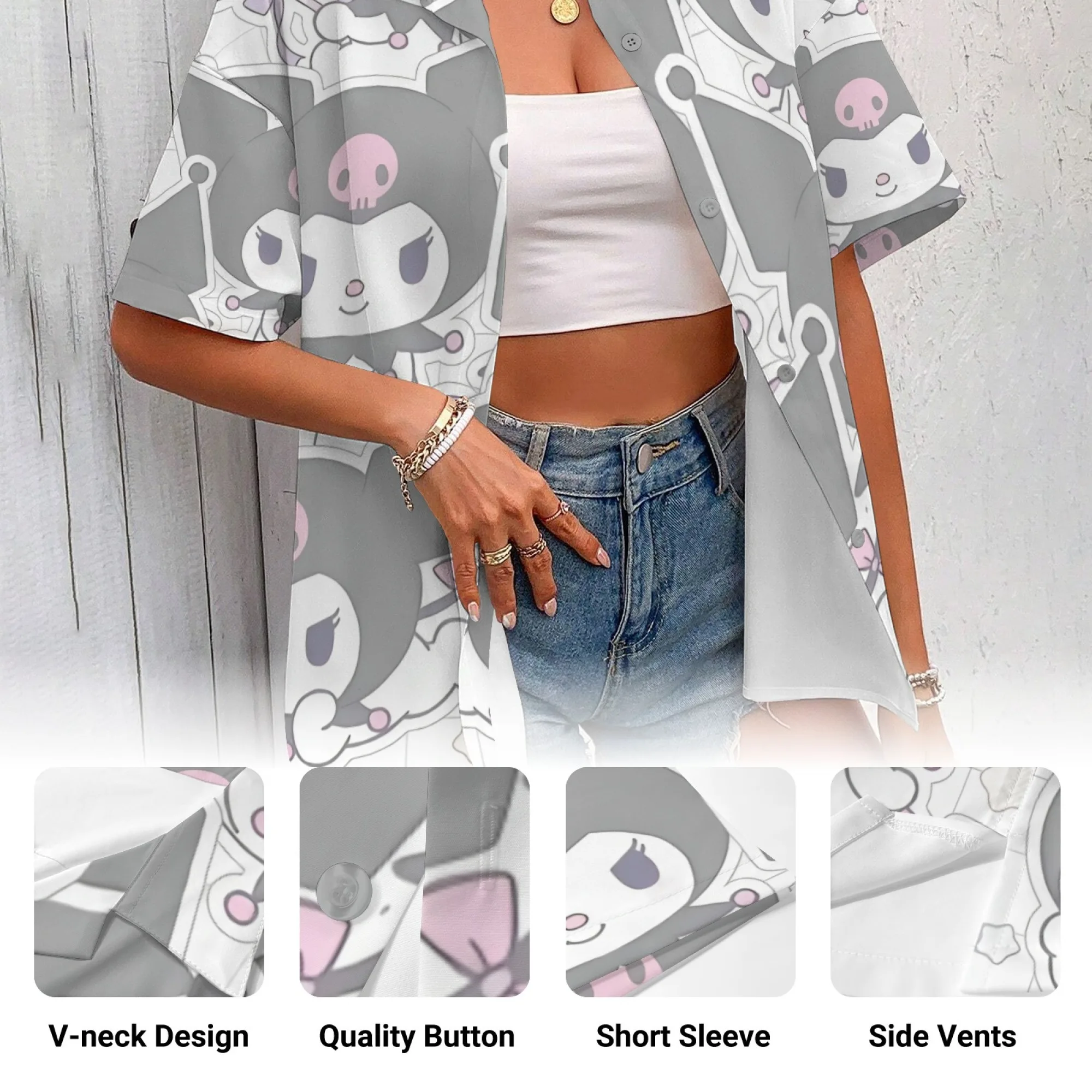 Kaus Kuromi Kaus Grafis Pakaian Wanita Kaus Kuromi Kaus Besar Uniseks Lengan Panjang Kaus Pakaian Wanita untuk Wanita