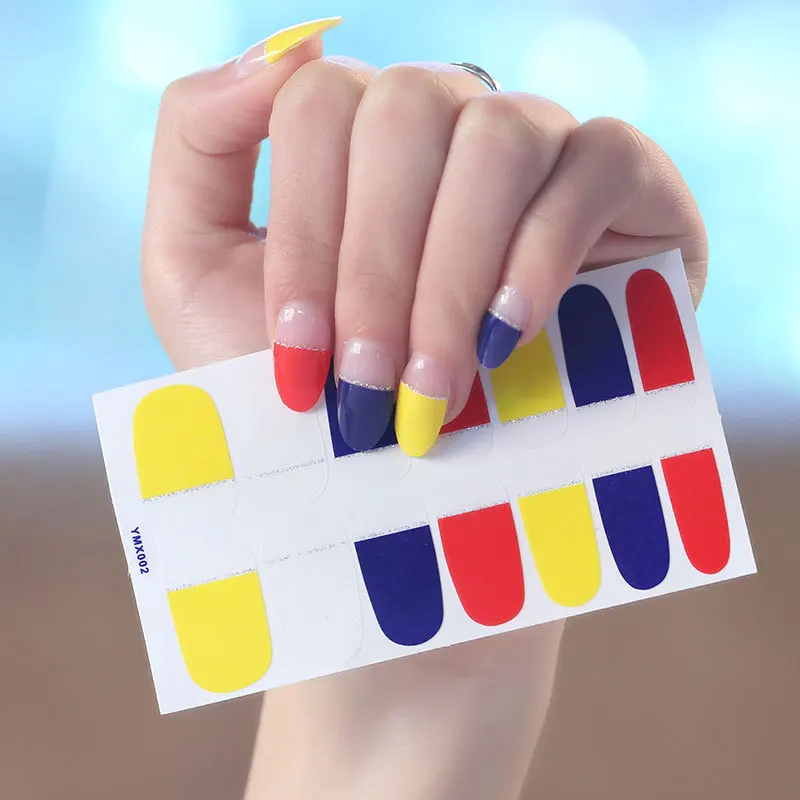 Autocollant pour ongles à carreaux, 14 pointes, sans cuisson, à la mode, en résine, Non destructif, outil de manucure écologique