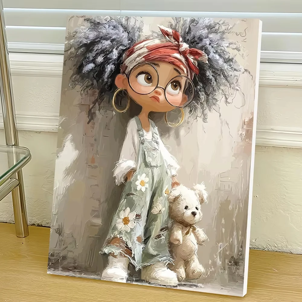

Картина по номерам, наборы для рисования на холсте, девушка, медведь, сделай сам, цифровая картина маслом, мультяшный портрет, акриловая краска на холсте, украшение на стену