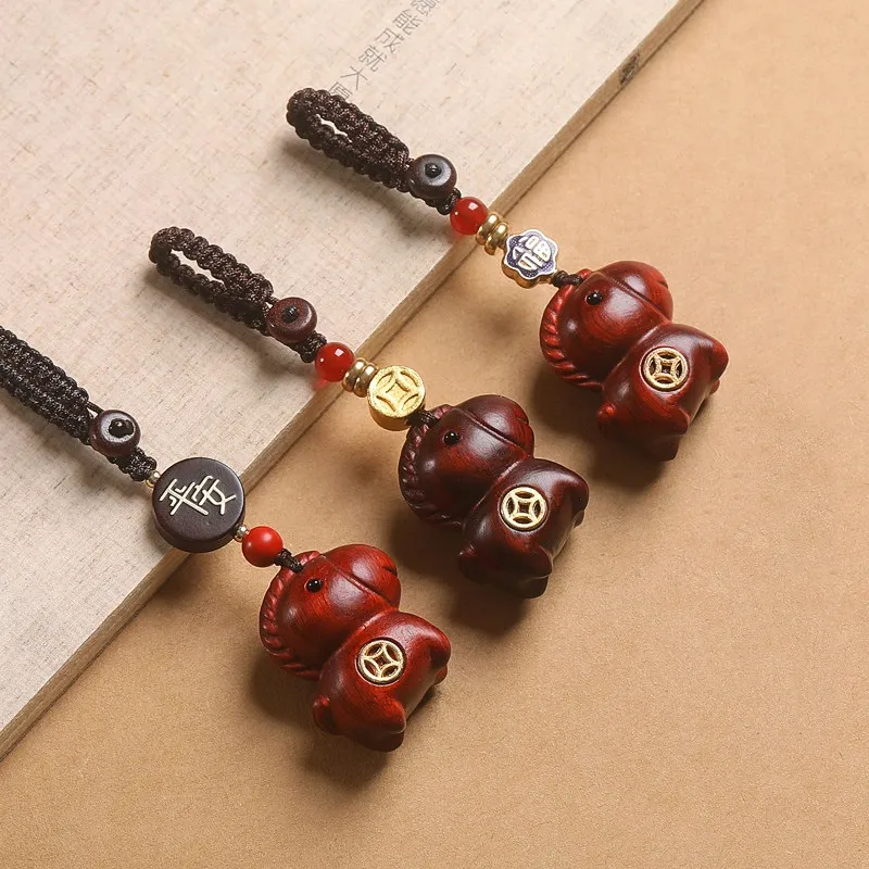 

2026 Year of the Horse Sandalwood Horse Keychain - Chinese Zodiac Lucky Charm, Car Hanging Ornament & Gift for Men & Women