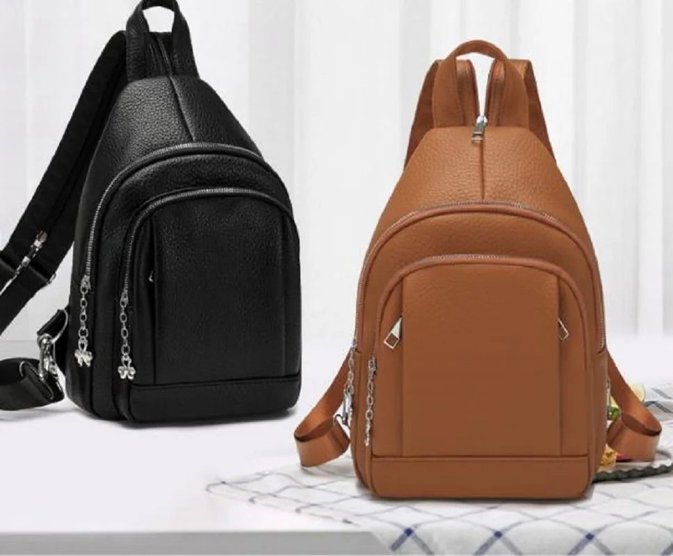 Korean New Fashion Soft Leather Travel Backpacks Women's Casual High Capacity Shoulder Bags Totes Chest Bag Crossbody Bag