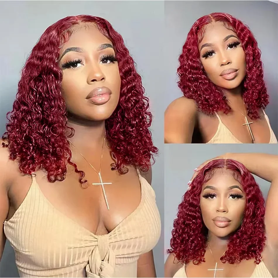 Curly Bob 99J 13x4 Lace Front Wigs Human Hair Deep Wave Lace Frontal Wig Cheap Brazilian Kinky Curly Lace Closure Short Bob Wig