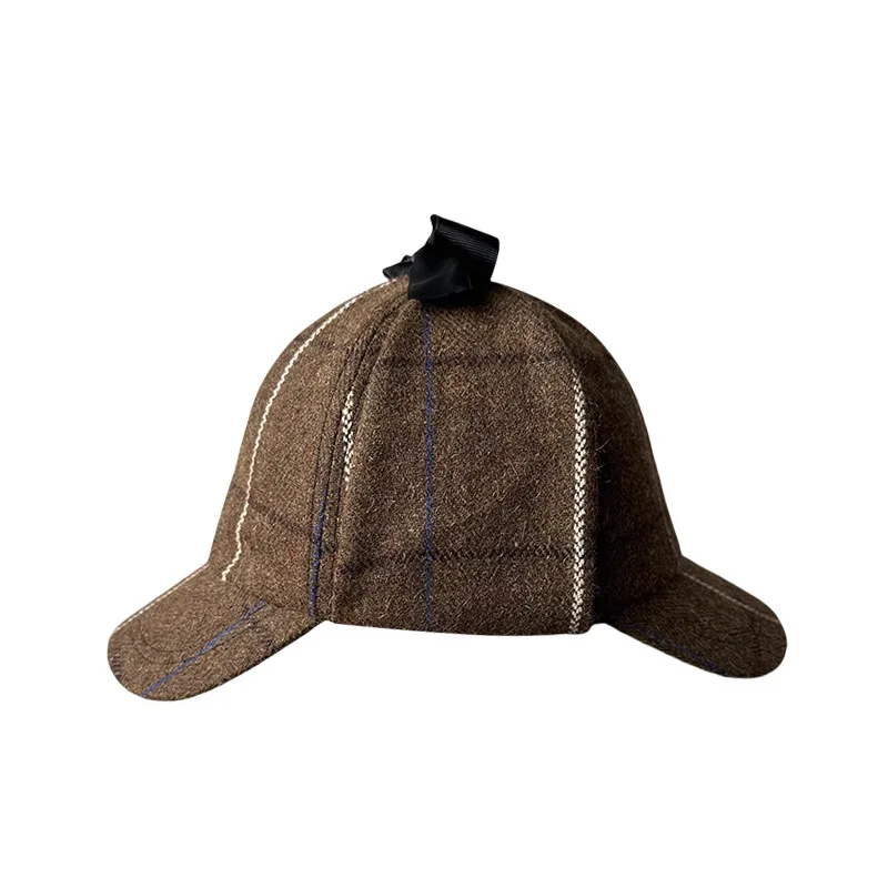 New Grid Double Brim British Sherlock Holmes Detective Baseball Hat With Two Brims Ears Protection Chapeau Homme Snapback Caps