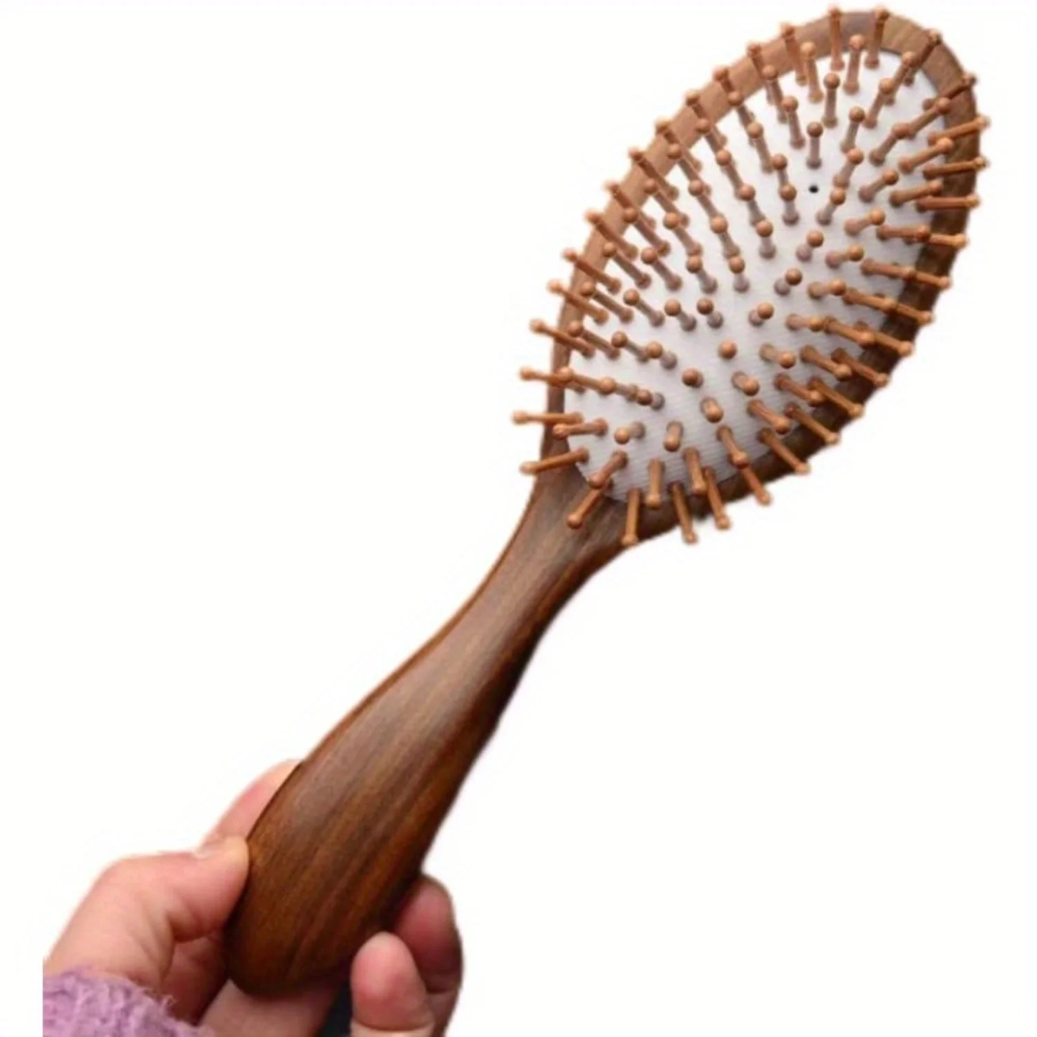 Handle Hair Brush with Bamboo Bristles for Normal Hair, Medium-Sized Air Cushion Comb – Scalp Massage & Detangling Tool