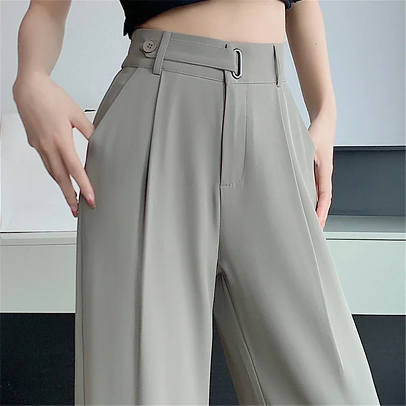 Straight Casual Women's Pants Elegant High Waist Solid Color Office Lady Full Length Suit Pants for Women 2024 Spring Summer