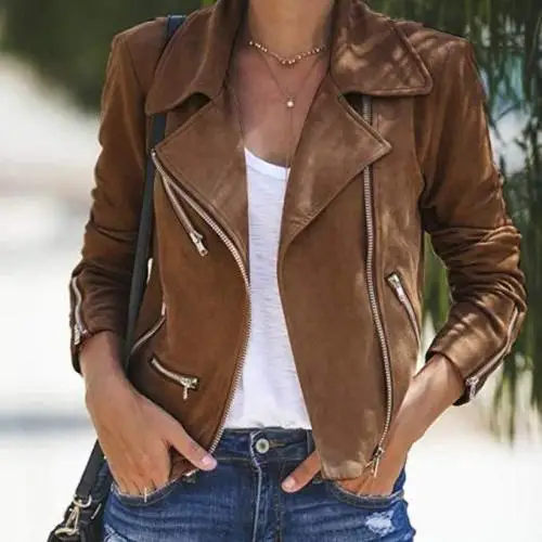 New Spring and Autumn Plain Color Commuter Style Fashionable Versatile Collar Zipper Short Women's Top