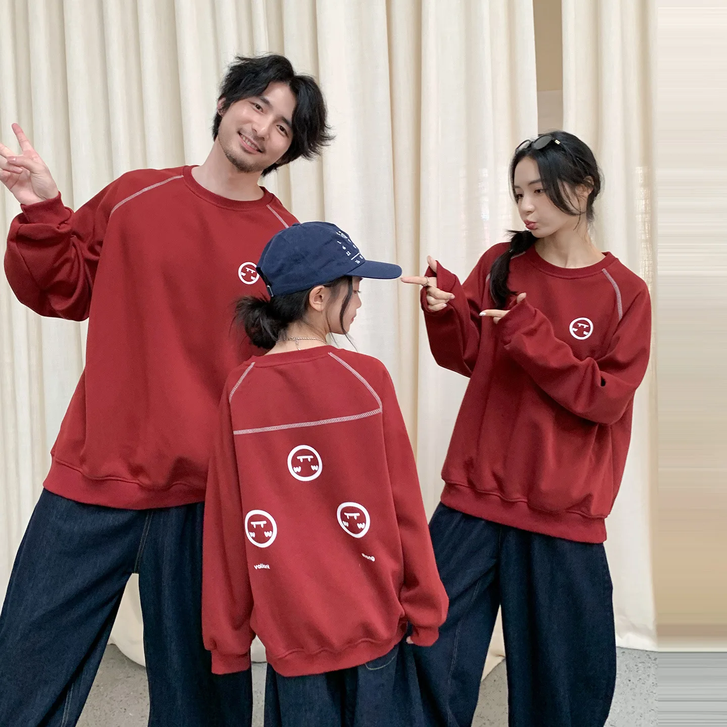 Family Matching Outfits Wine Red Sweatshirt Mother Father Son Daughter Family Look Loose Top Spring Autumn Parent Child Outfit