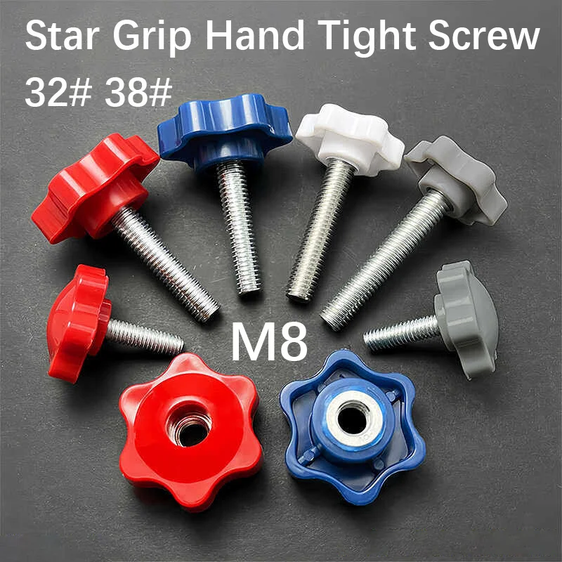 2/10pcs Red, Blue & White Star Grip Hand Screws, Star-shaped Plastic Knob Adjustment Handles & Nuts, M8
