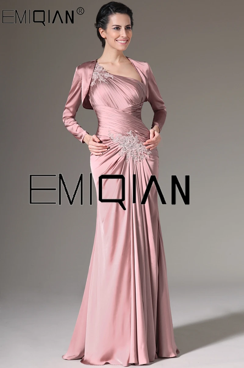 New Formal One Shoulder Pleated Satin Plus Size Mother of the Bride Dresses with Jacket