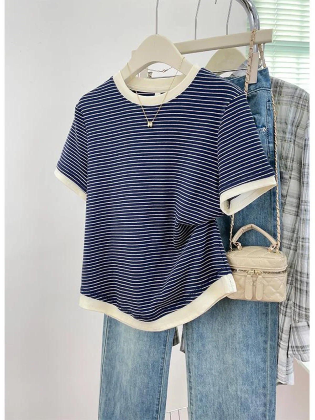 2026 New Women's Loose Fit Casual Stripe Short Sleeve T-Shirt Comfortable Breathable Cotton Polyester Blend Summer Top