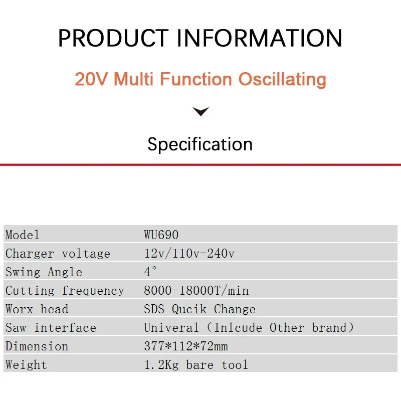 Worx WU690 Cordless Oscillating Multi-Tools Brushless 20v Max 18000T/min Swing Angle 4 Shock Absorbing Universal Green Battery