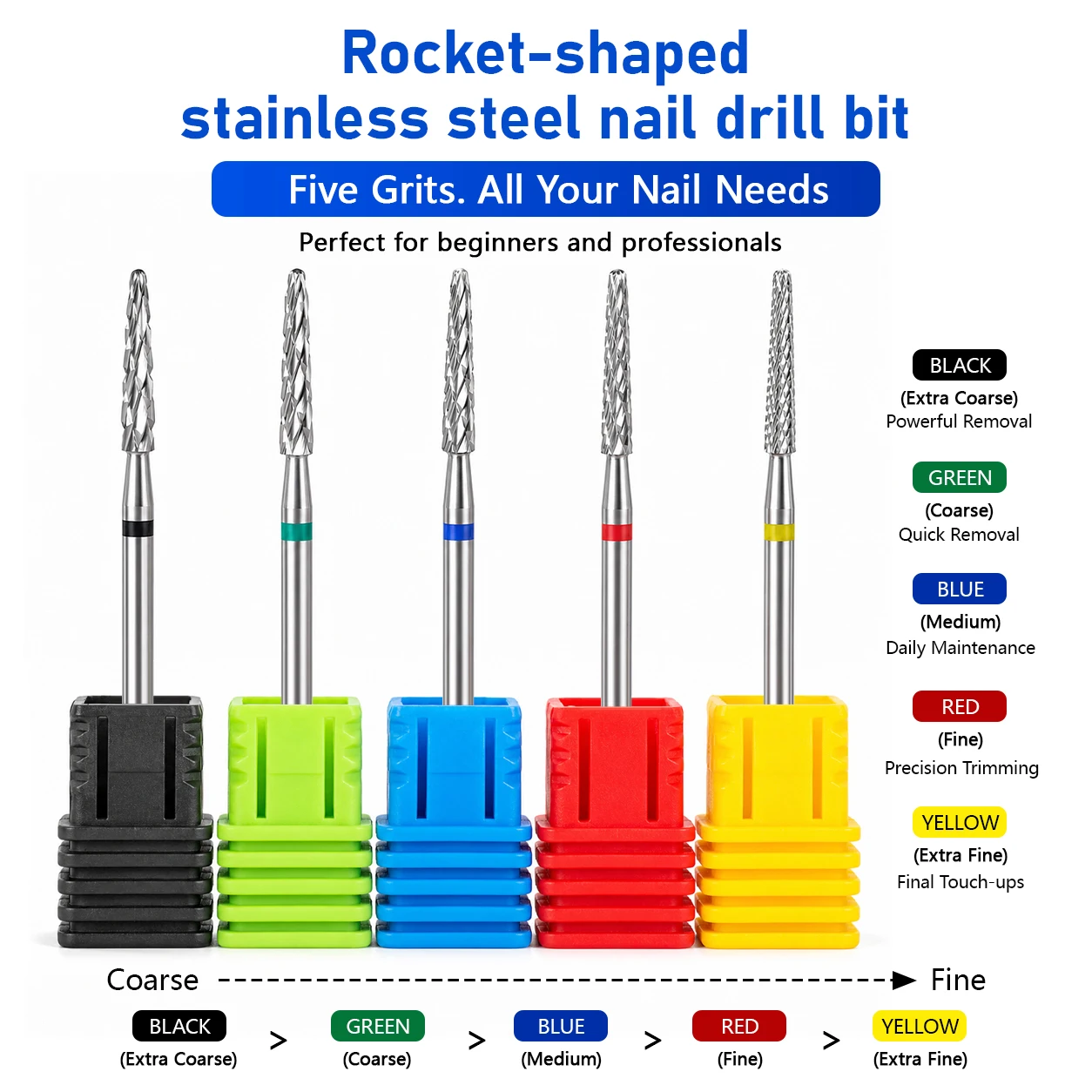 1pc Tapered Stainless Steel Nail Drill Bit Milling Cutter for Acrylic Gel Removal Burr Cuticle For Manicure Pedicure E-File Bits