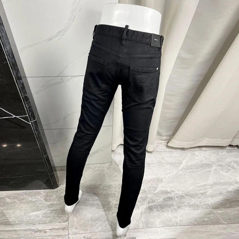 

Y2KDesigner Fashion New Black Men's Jeans Washed Nostalgic Stretch Slimming Jeans High Street Brand Pants Hombre