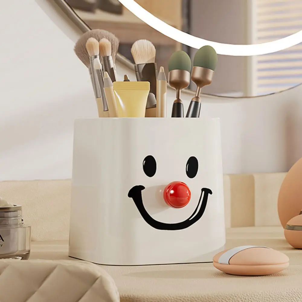 Smiling face pattern pen container Bottom hollowing Waterproof Stationery Case Light weight pp Desktop Storage Box Student