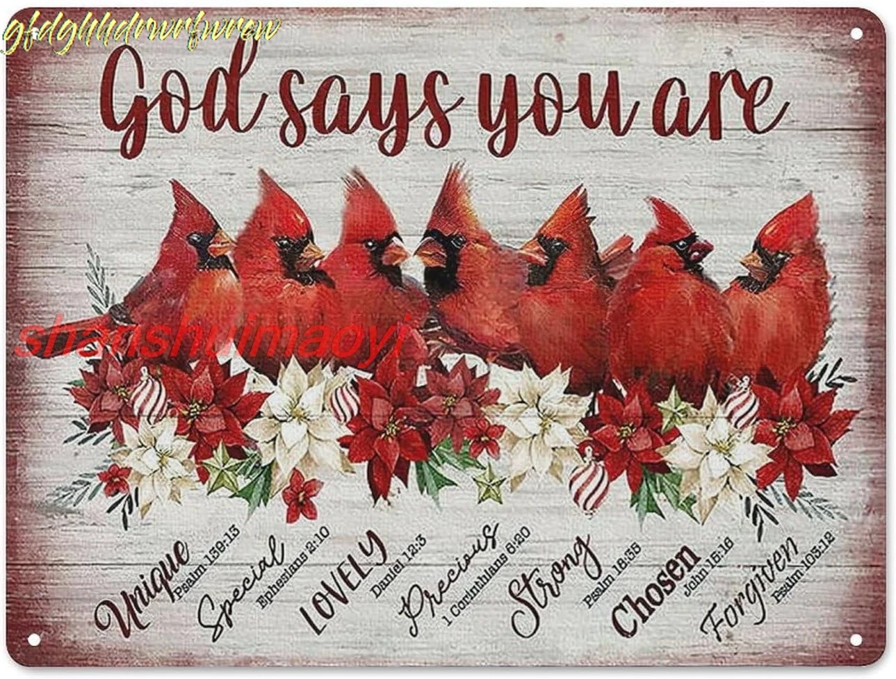 Rustic Retro Metal Tin Sign Cardinal Wall Art Red Bird Flower God Says You are Wall Decor Birds Pictures Novelty Bedroom Li sign