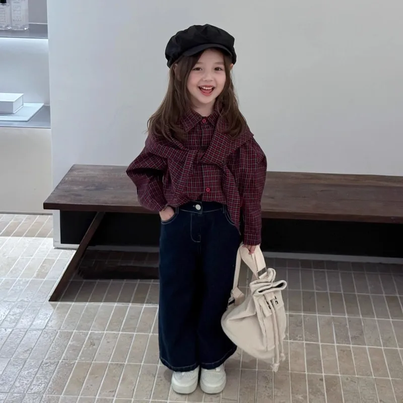 

Girls' Shirt Shawl Plaid Casual Outdoor Top 25 Autumn Outfit New Children's Clothing
