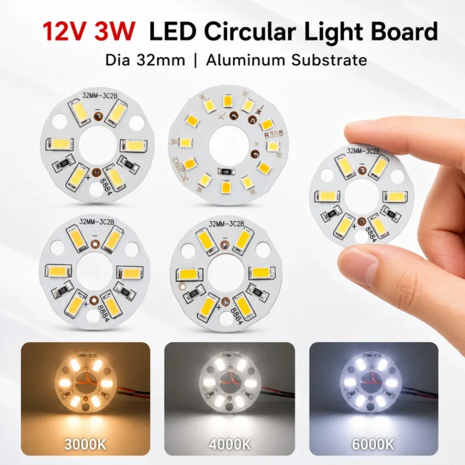 1/5/10Pcs Aluminum Substrate DC12V 3W LED Light Source 32mm Light Module Light Spotlight Floodlight Solar Light DIY Accessories