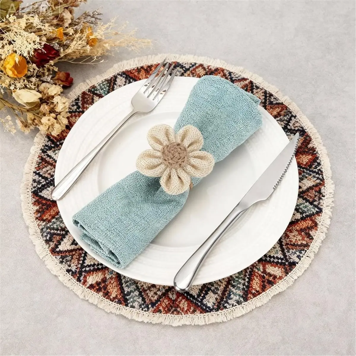 Napkin Rings Set of 6 Handmade Rustic Napkin Rings Reusable Boho Napkin Ring for Elegant Dining Table Decoration Beige
