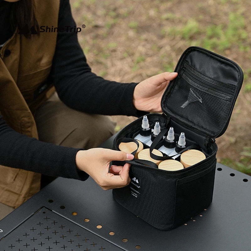 Outdoor Camping Seasoning Jar Set ShineTrip Bamboo Lid Sealed Condiment Container Portable Picnic BBQ Oil Dispenser Storage Bag