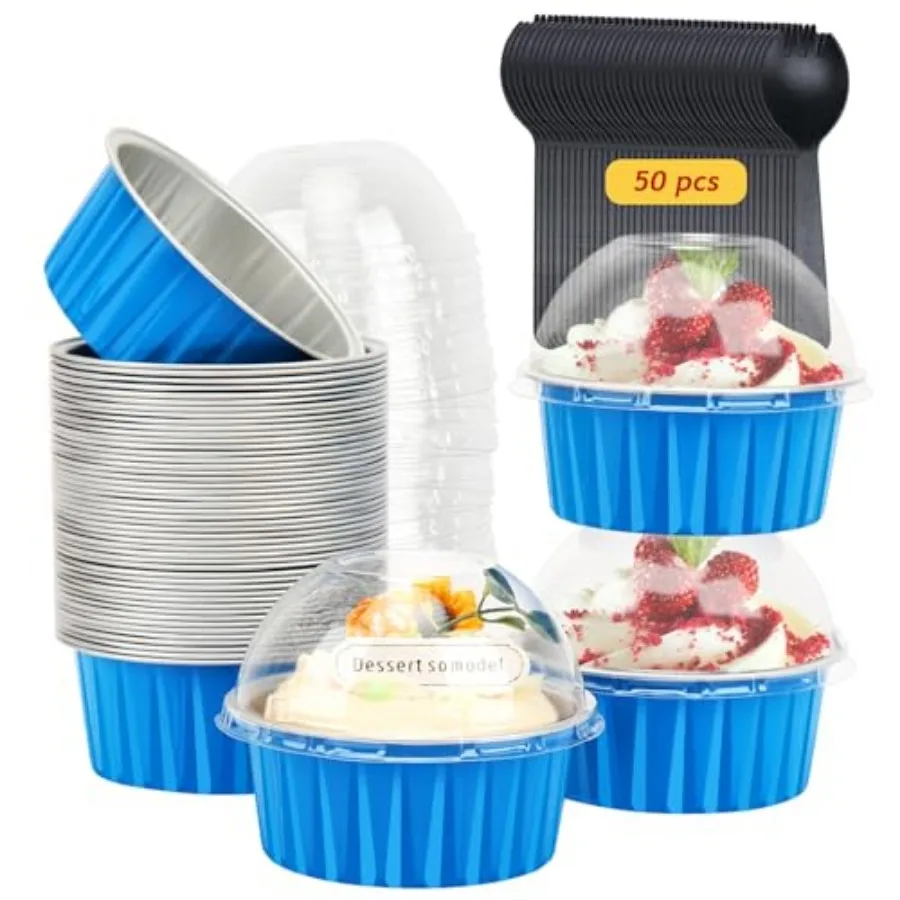 

5oz Muffin Tins with Lids 50 Pack, Aluminum Foil Cupcake Liners Baking Pans, Jumbo Muffin Liners Cupcake Pans, Disposable Ramek