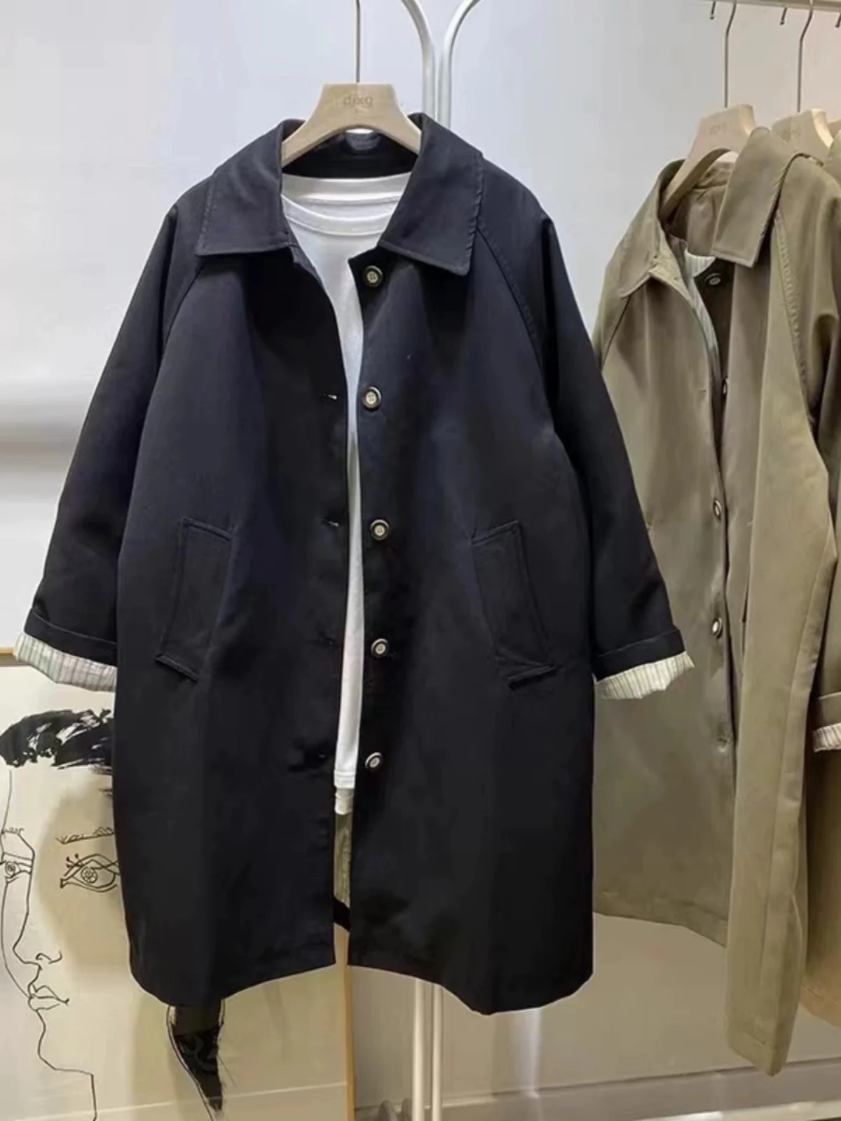 Korean Style Long Sleeve  Collar Loose Women's Windbreaker Coat Medium Length Lazy Fashion Outerwear Commute Regular Thic...