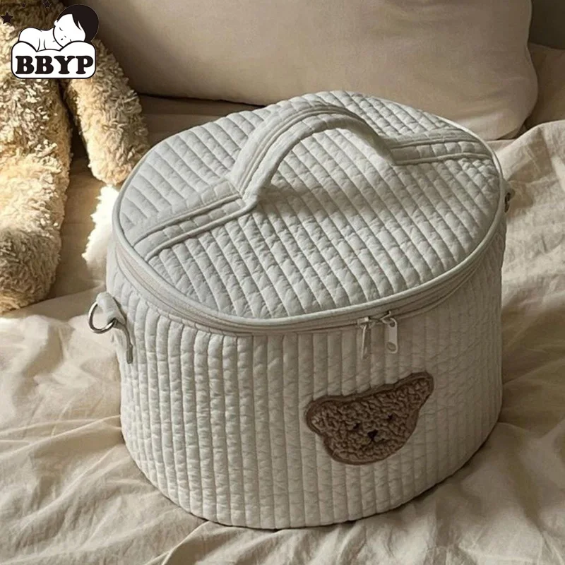 

Korean Baby Diaper Bag Mom Shoulder Bag Handbags Embroidery Quilted Zipper Stroller Nappy Organizer Kids Toys Storage Basket