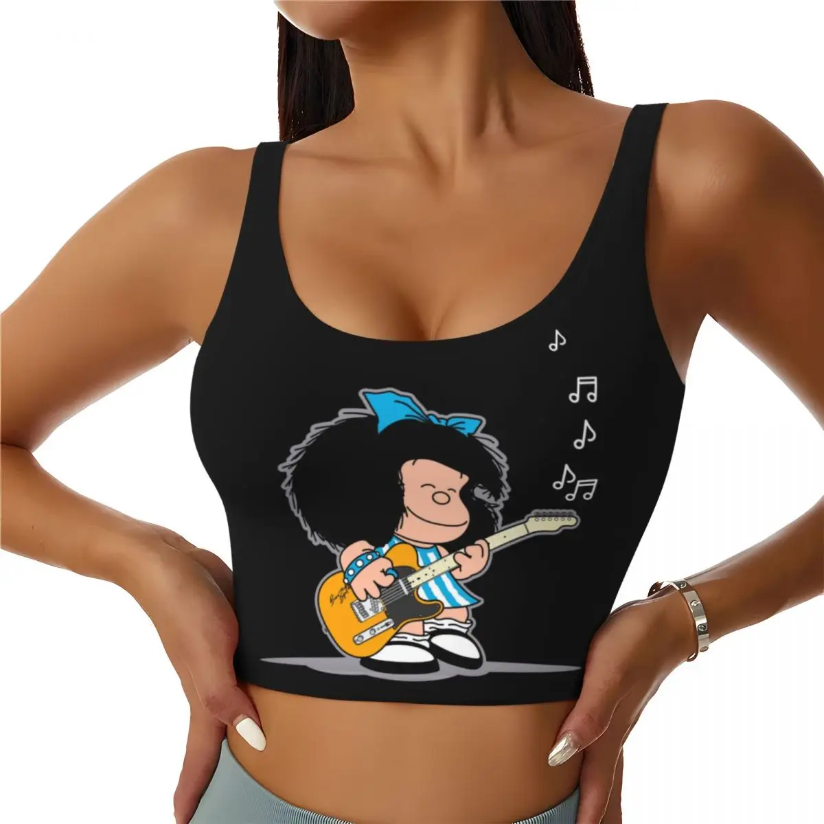 Custom High Impact Mafalda Quino Comics Sports Bra Women Classic Cartoon Manga Gym Workout Yoga Crop Top