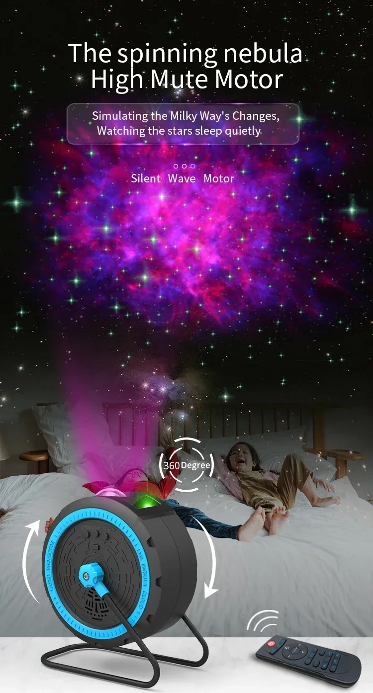 Proyektor Lampu Bintang Cahaya Bulan Untuk Nebula LED Speaker Hitam Langit Holografik Proyektor Langit Senja