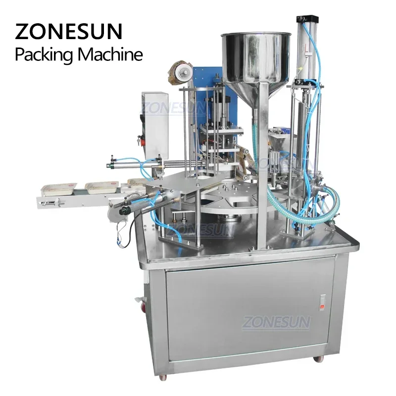 ZONESUN Macchina per il rifornimento e la sigillatura di liquidi ZS-GF900I Rotary Food Water Cup Imballaggio alimentare Bevanda 2 in 1 Macchinari di produzione