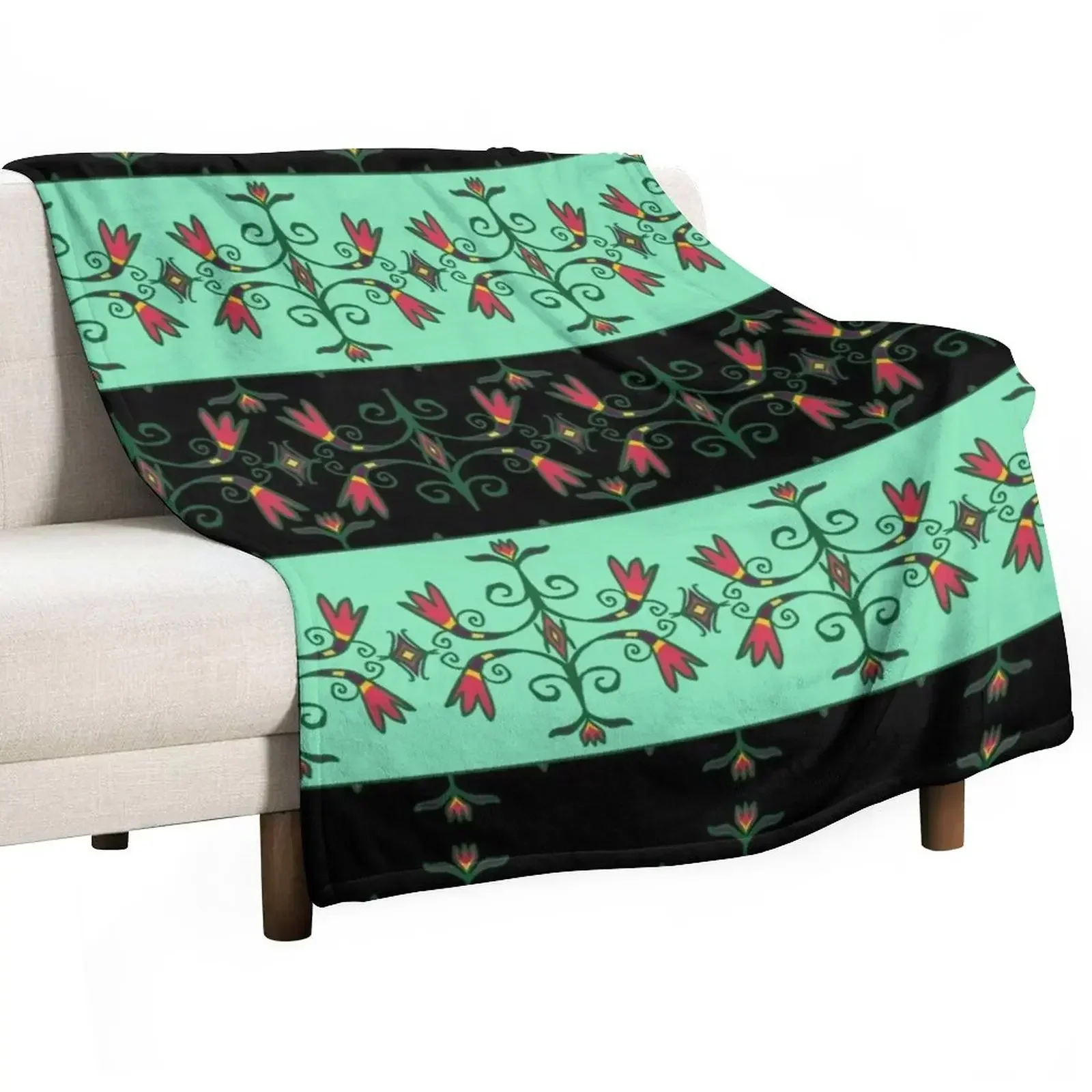 Green Anishinaabe Floral Throw Blanket Cute Plaid Sofa Throw Giant Sofa manga Vintage Weighted Blankets
