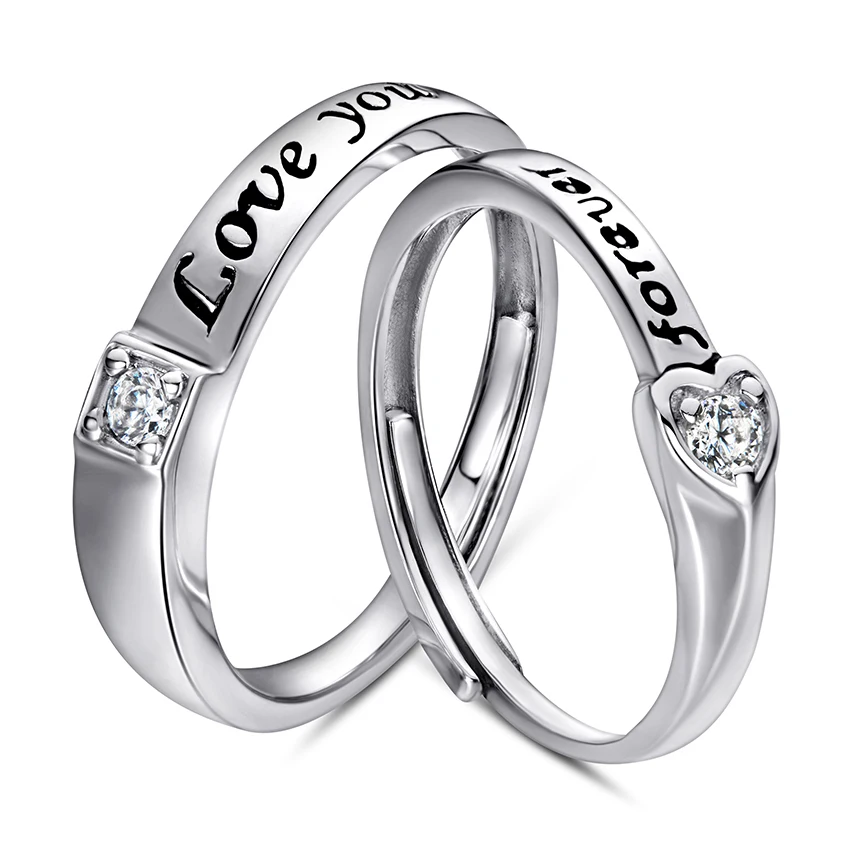 

Customizable 925 Sterling Silver Heart Cut Round & Cubic Zirconia Engagement Rings Adjustable Size for Men Women Couple Jewelry