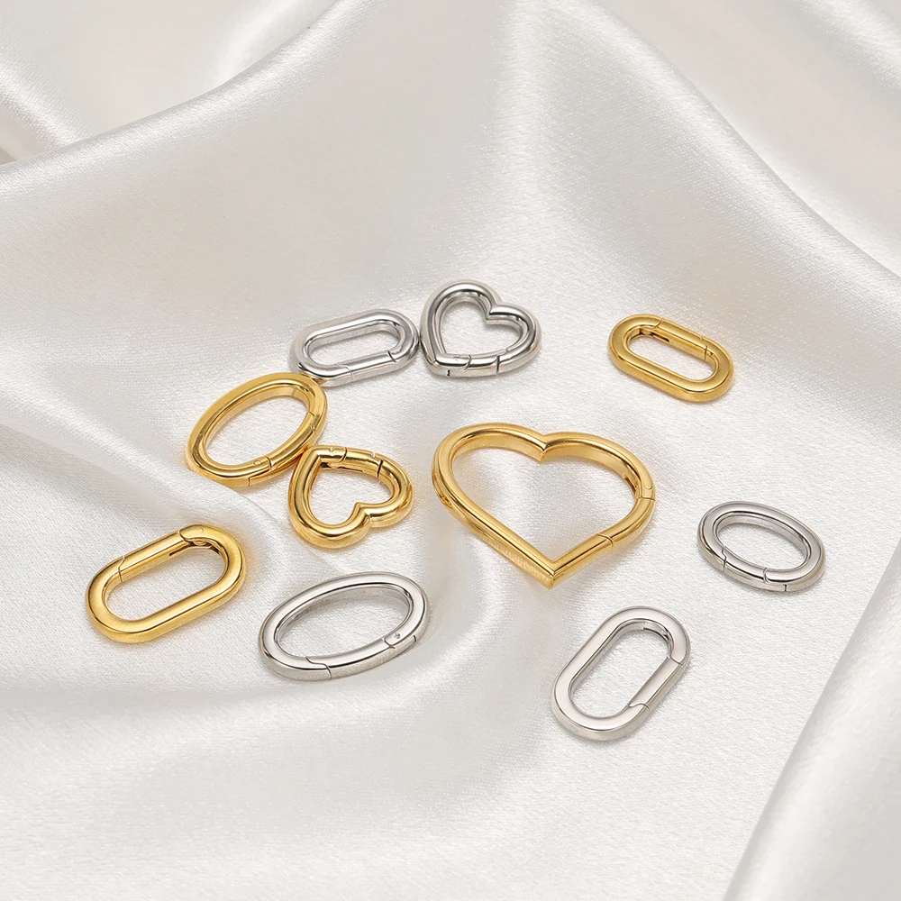 2 pezzi in acciaio inossidabile con fibbia ovale a forma di cuore, connettore apribile, fermagli, gioielli fai da te, portachiavi, collane, braccialetti con ciondoli, creazione di forniture