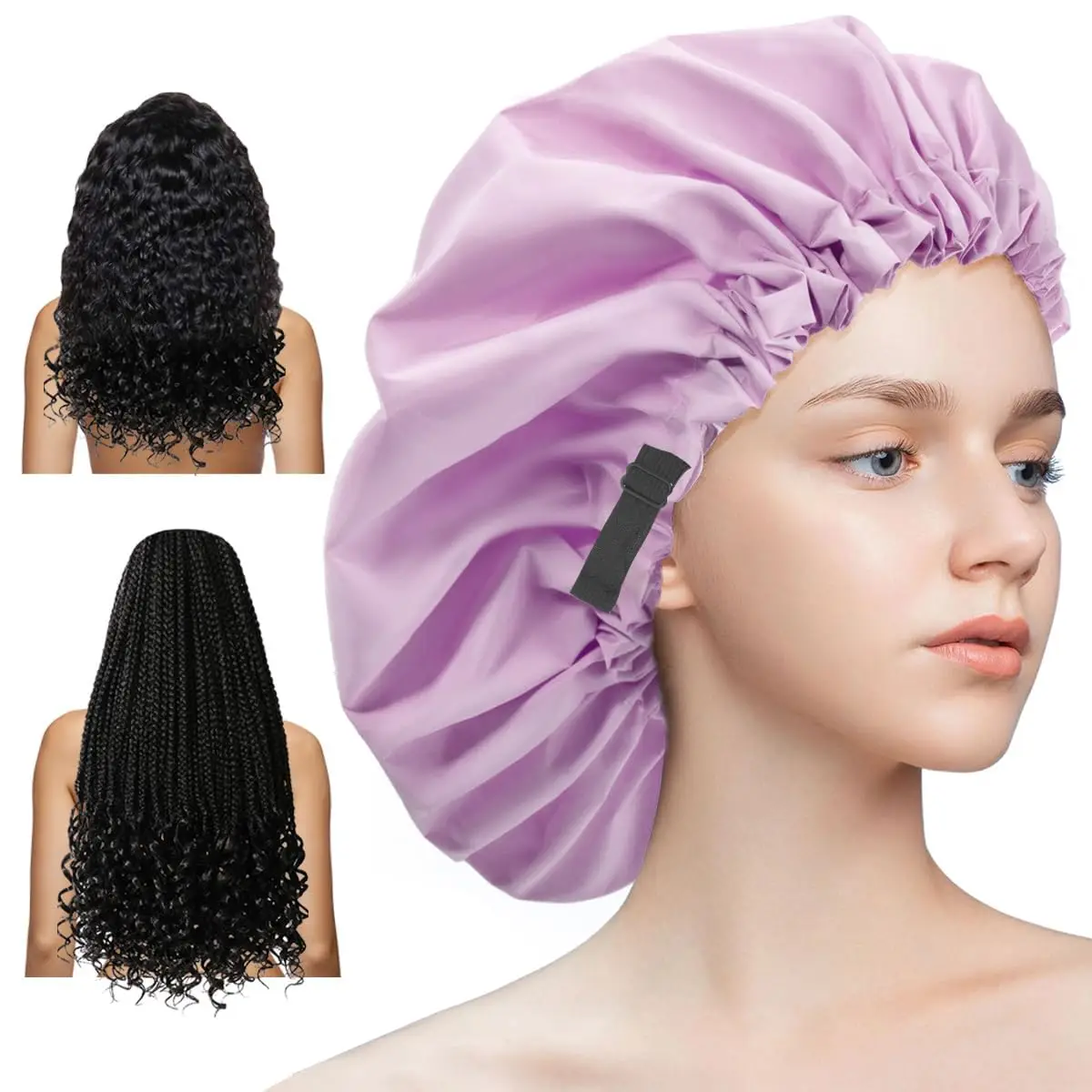 

Shower Cap,Extra Adjustable Shower Caps for Women Double-Layer Waterproof Reusable Hair Cap, Large Size Hair Cap for All