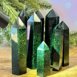 Green Goldstone Crystal Tower, Crystal Stone Pillar, Home & Office Decoration