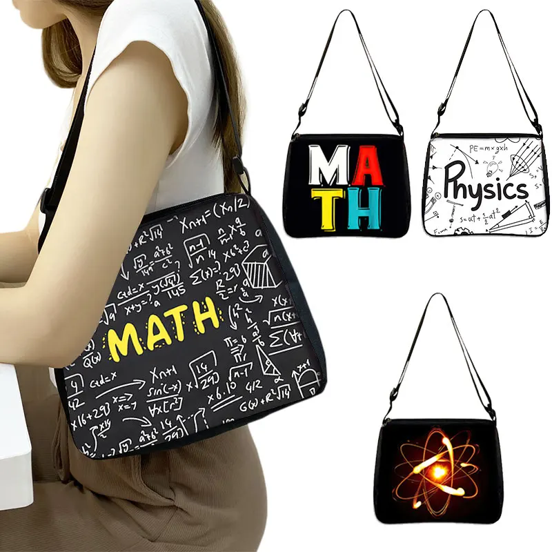 Funny Math Formula Print Shoulder Bag Physics Mathematics Women Handbag Math Crossbody Bag for Travel Phone Holder Messenger Bag